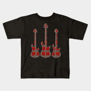 Red Black Plaid Matching Christmas Pattern Bass Player Kids T-Shirt